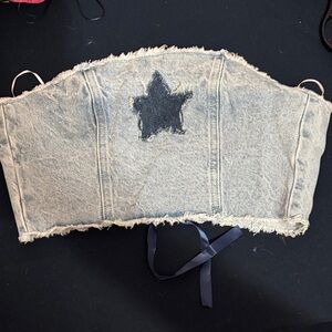 PACSUN Denim Corset Top with Star Patch